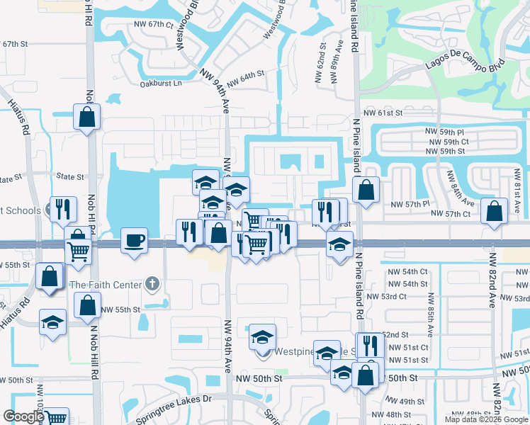 map of restaurants, bars, coffee shops, grocery stores, and more near 9158 Whistable Walk in Tamarac
