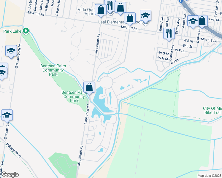 map of restaurants, bars, coffee shops, grocery stores, and more near 1504 River Bend Drive in Mission