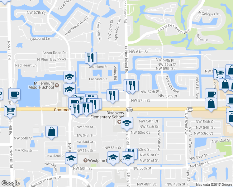 map of restaurants, bars, coffee shops, grocery stores, and more near 8835 South Isles Circle in Tamarac