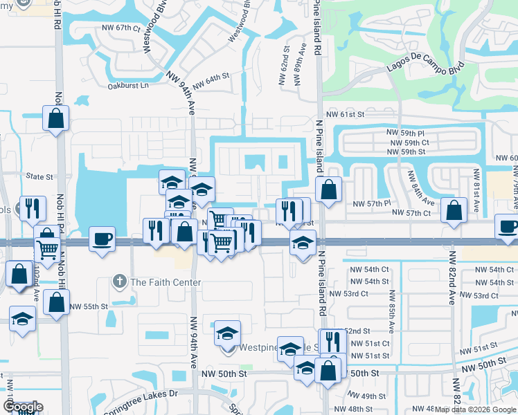 map of restaurants, bars, coffee shops, grocery stores, and more near 5769 Whitehall Way in Tamarac