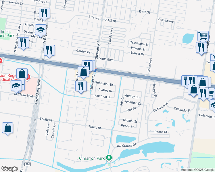 map of restaurants, bars, coffee shops, grocery stores, and more near 1702 Sebastian Drive in Mission
