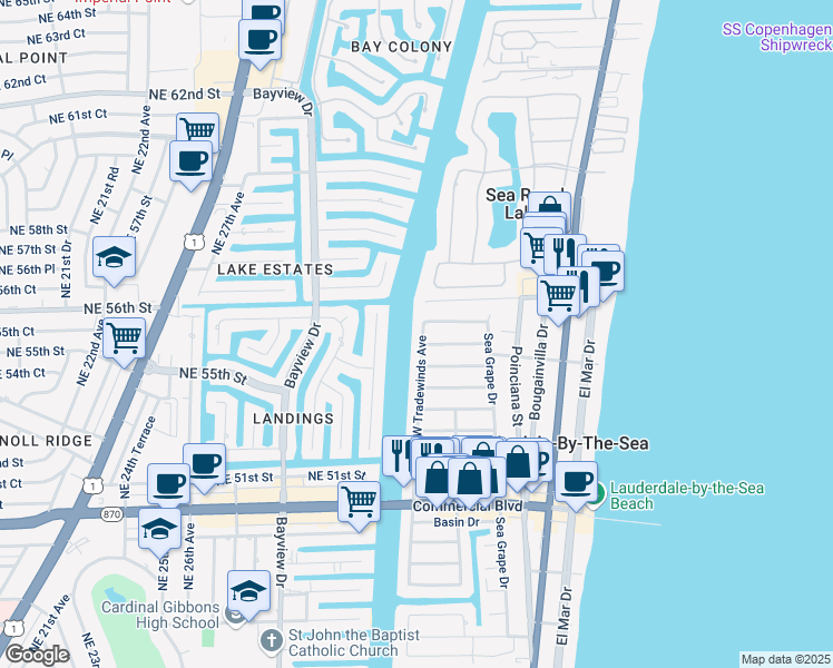 map of restaurants, bars, coffee shops, grocery stores, and more near 4620 Trade Winds Avenue West in Lauderdale-by-the-Sea