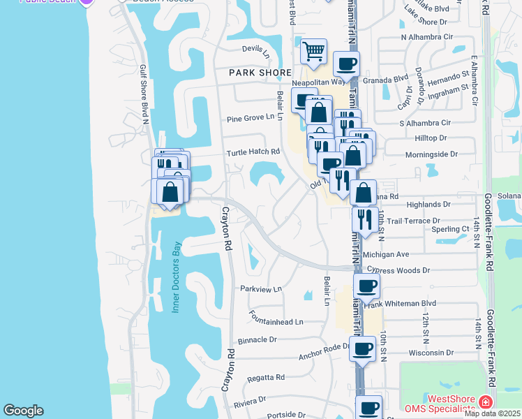 map of restaurants, bars, coffee shops, grocery stores, and more near 723 Willowhead Drive in Naples