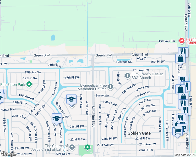 map of restaurants, bars, coffee shops, grocery stores, and more near 1741 46th Terrace Southwest in Naples