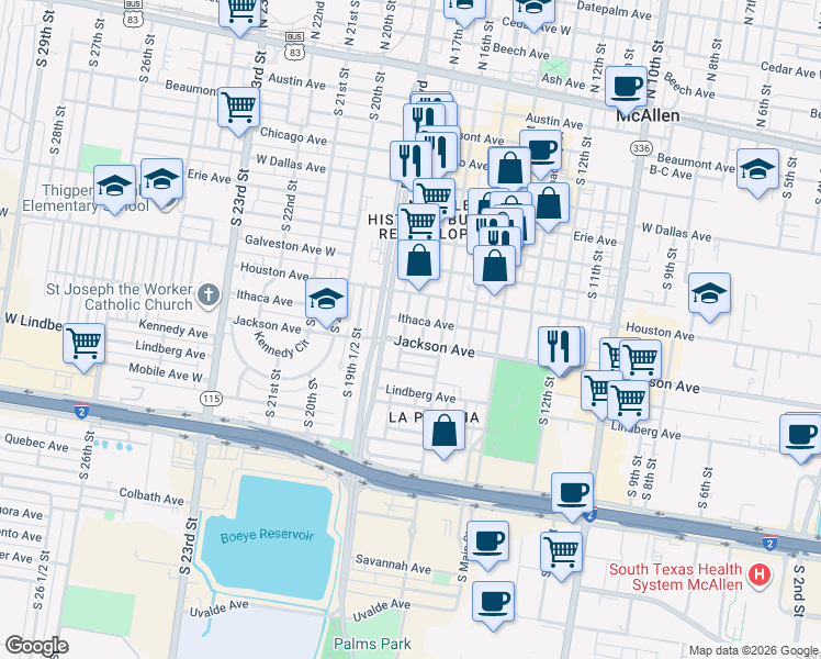 map of restaurants, bars, coffee shops, grocery stores, and more near 909 South 17 1/2 Street in McAllen