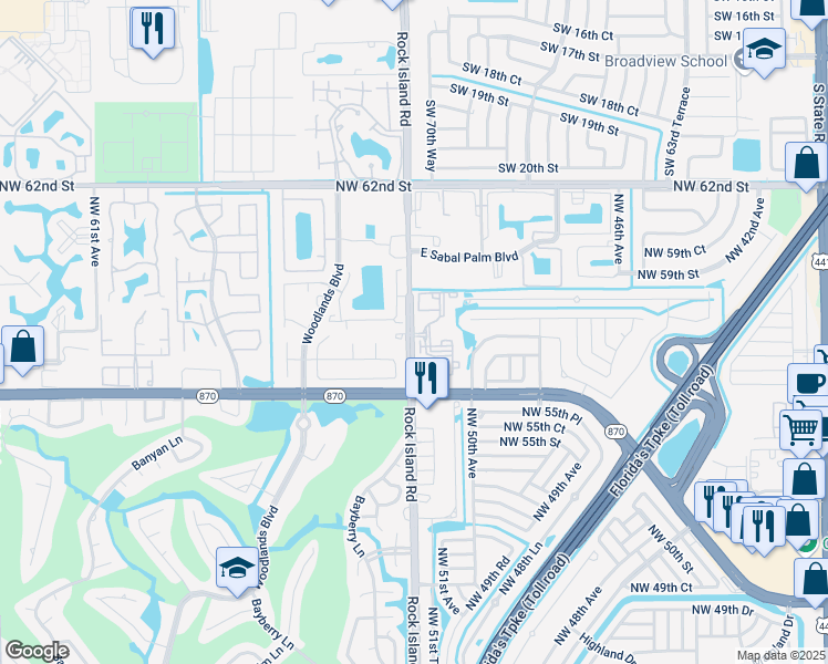 map of restaurants, bars, coffee shops, grocery stores, and more near 5280 Gate Lake Road in Tamarac