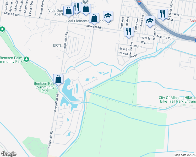 map of restaurants, bars, coffee shops, grocery stores, and more near 1523 Oasis Drive in Mission