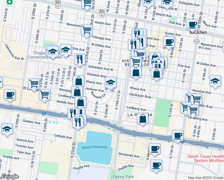 map of restaurants, bars, coffee shops, grocery stores, and more near 916 South 20th Street in McAllen
