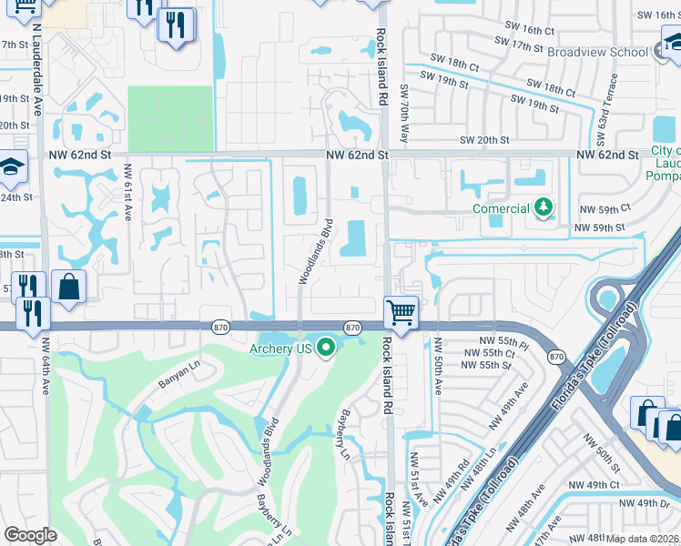 map of restaurants, bars, coffee shops, grocery stores, and more near 5320 Gate Lake Road in Tamarac