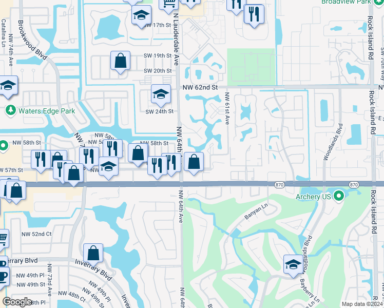 map of restaurants, bars, coffee shops, grocery stores, and more near 5800 Northwest 64th Avenue in Fort Lauderdale