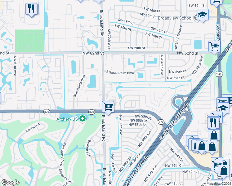 map of restaurants, bars, coffee shops, grocery stores, and more near 5628 Rock Island Road in Tamarac