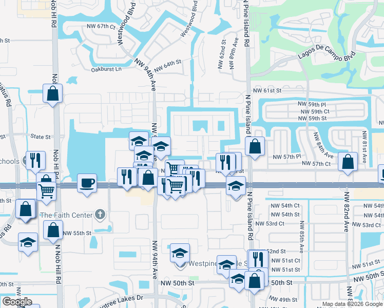 map of restaurants, bars, coffee shops, grocery stores, and more near 5769 Whitehall Way in Tamarac