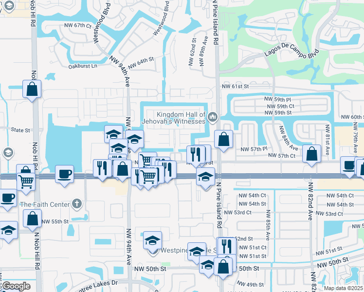 map of restaurants, bars, coffee shops, grocery stores, and more near 9058 Plymouth Place in Tamarac