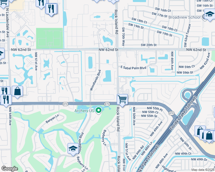 map of restaurants, bars, coffee shops, grocery stores, and more near 5320 Gate Lake Road in Tamarac