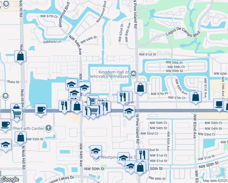 map of restaurants, bars, coffee shops, grocery stores, and more near 9058 Plymouth Place in Tamarac