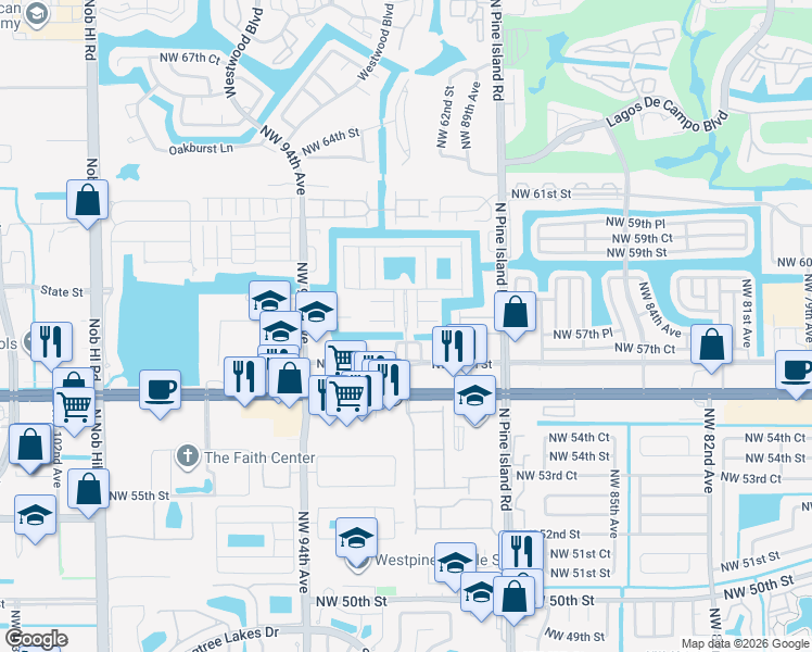 map of restaurants, bars, coffee shops, grocery stores, and more near 5769 Whitehall Way in Tamarac