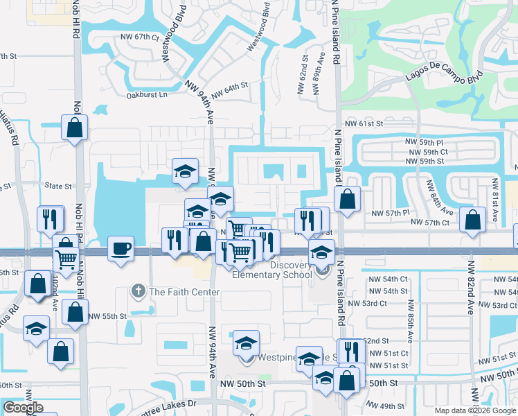 map of restaurants, bars, coffee shops, grocery stores, and more near 9158 Whistable Walk in Tamarac