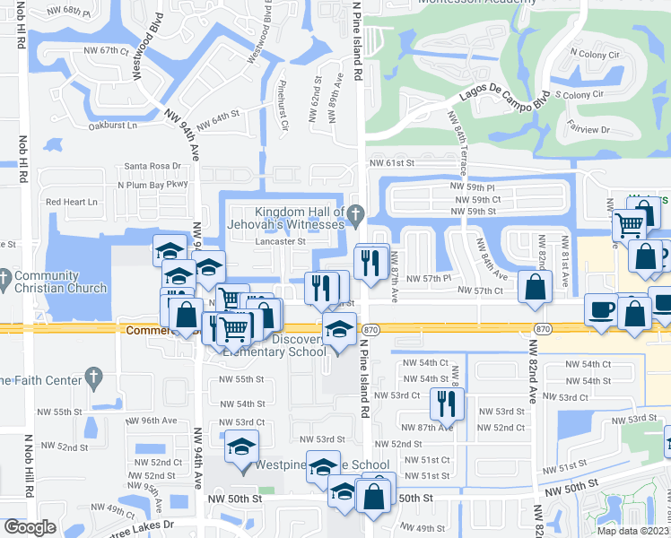 map of restaurants, bars, coffee shops, grocery stores, and more near 8835 South Isles Circle in Tamarac