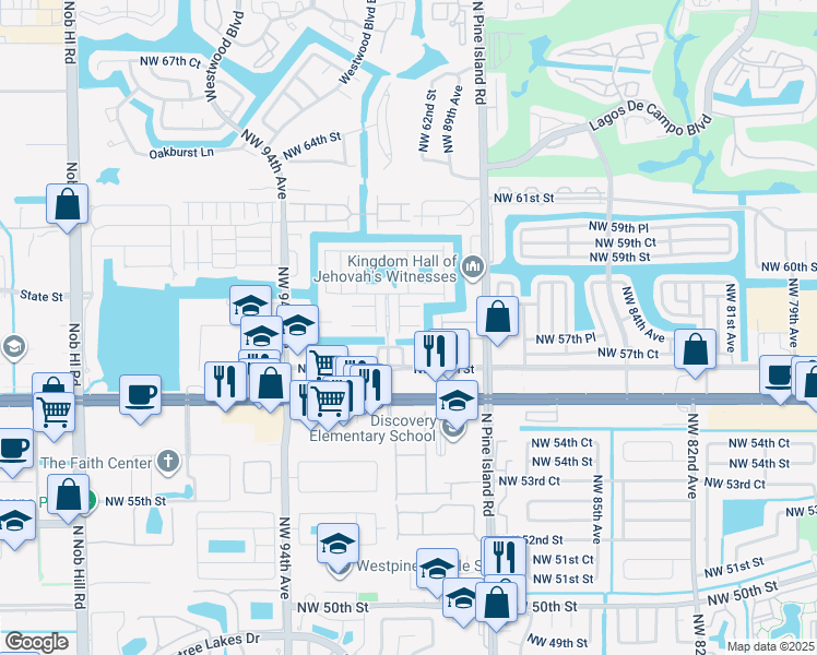 map of restaurants, bars, coffee shops, grocery stores, and more near 9058 Plymouth Place in Tamarac