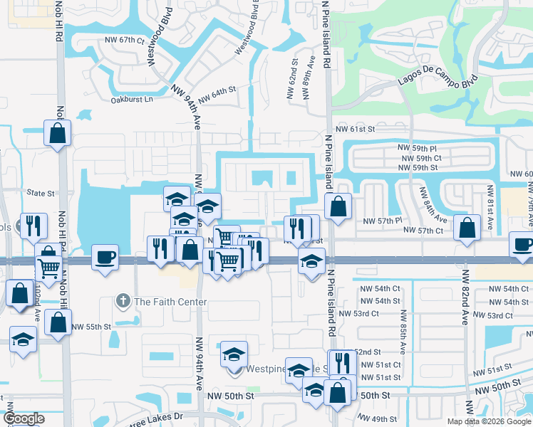 map of restaurants, bars, coffee shops, grocery stores, and more near 5769 Whitehall Way in Tamarac