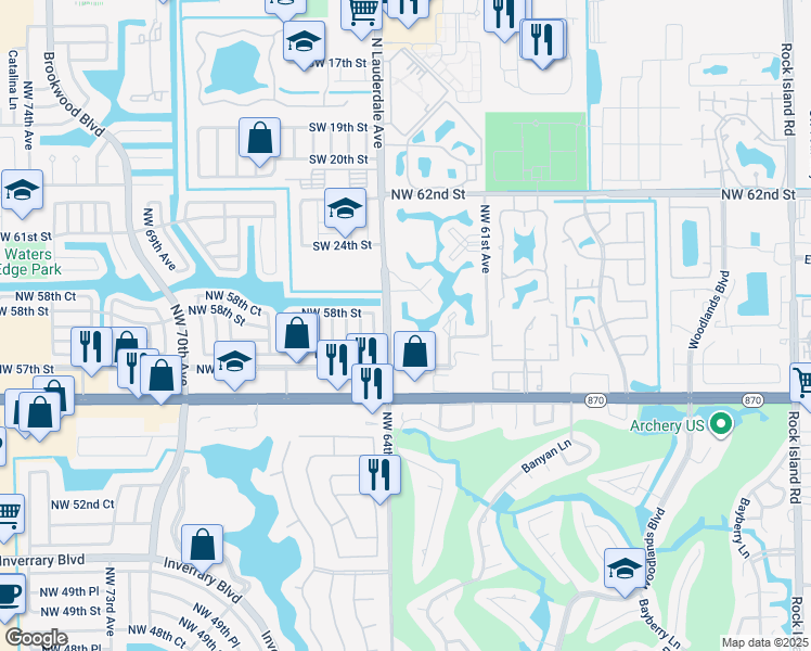 map of restaurants, bars, coffee shops, grocery stores, and more near 5800 Northwest 64th Avenue in Fort Lauderdale