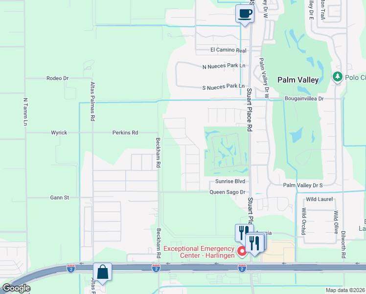 map of restaurants, bars, coffee shops, grocery stores, and more near Clearview Drive in Harlingen