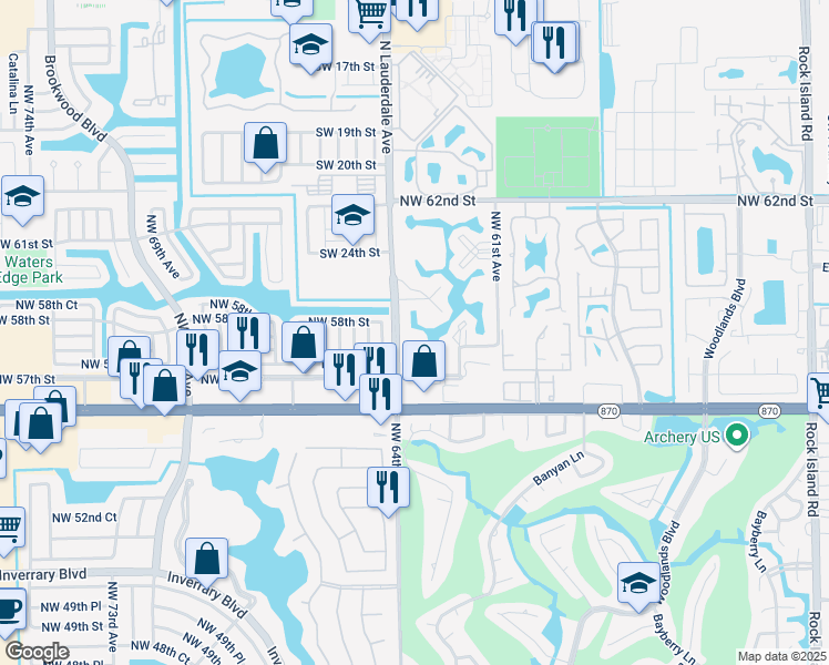 map of restaurants, bars, coffee shops, grocery stores, and more near 5800 Northwest 64th Avenue in Fort Lauderdale