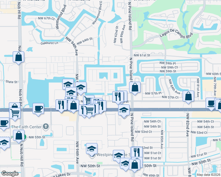 map of restaurants, bars, coffee shops, grocery stores, and more near 9058 Plymouth Place in Tamarac