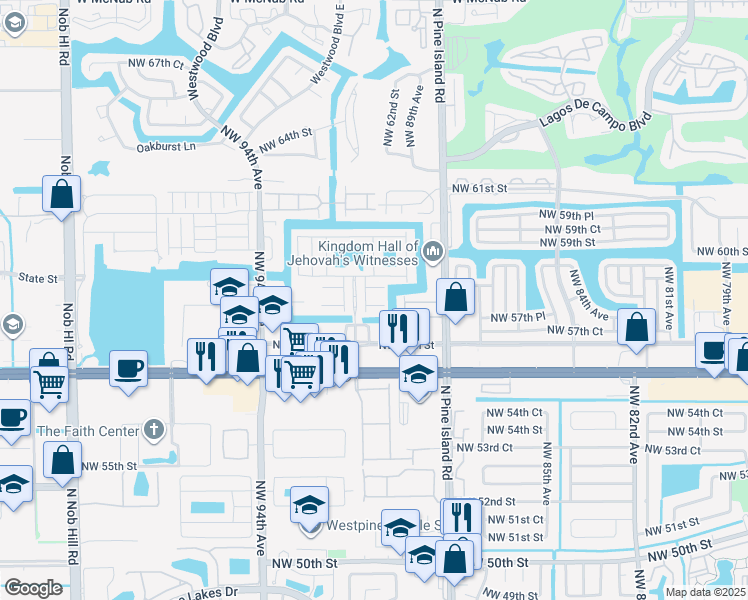 map of restaurants, bars, coffee shops, grocery stores, and more near 9058 Plymouth Place in Tamarac
