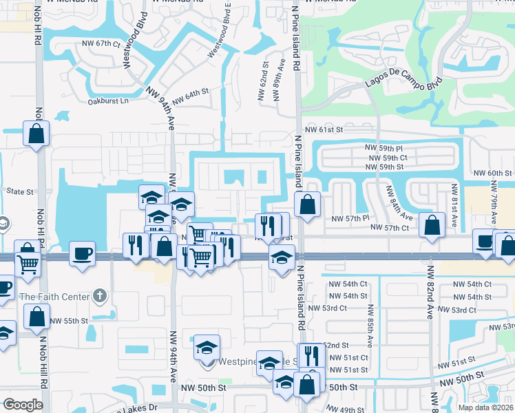 map of restaurants, bars, coffee shops, grocery stores, and more near 9058 Plymouth Place in Tamarac