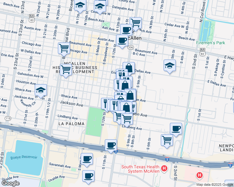 map of restaurants, bars, coffee shops, grocery stores, and more near 974 West Houston Avenue in McAllen