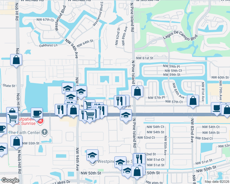 map of restaurants, bars, coffee shops, grocery stores, and more near 9058 Plymouth Place in Tamarac