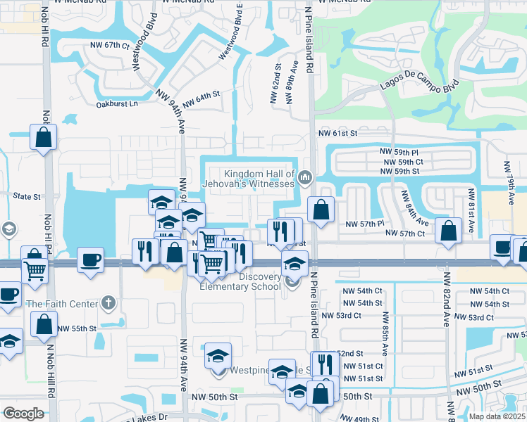 map of restaurants, bars, coffee shops, grocery stores, and more near 9058 Plymouth Place in Tamarac