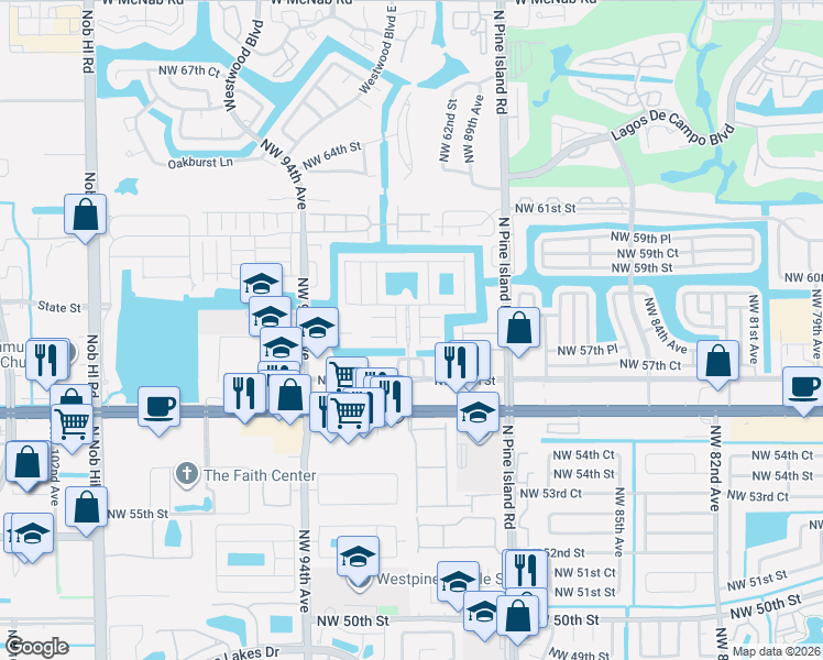 map of restaurants, bars, coffee shops, grocery stores, and more near 5769 Whitehall Way in Tamarac