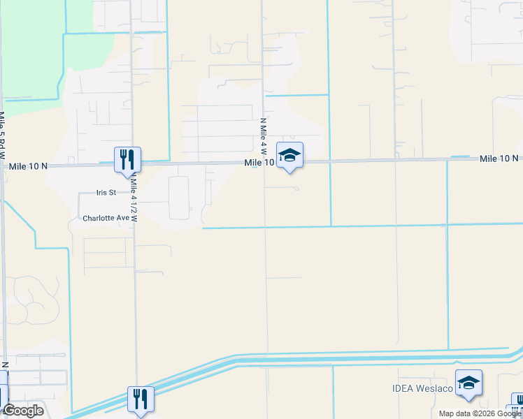 map of restaurants, bars, coffee shops, grocery stores, and more near 3711 Mile 4 West Road in Weslaco