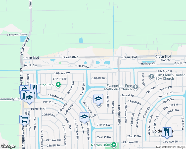 map of restaurants, bars, coffee shops, grocery stores, and more near 4998 17th Place Southwest in Naples