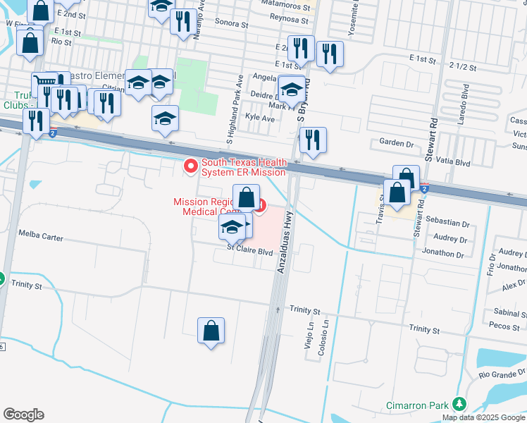 map of restaurants, bars, coffee shops, grocery stores, and more near 900 South Bryan Road in Mission