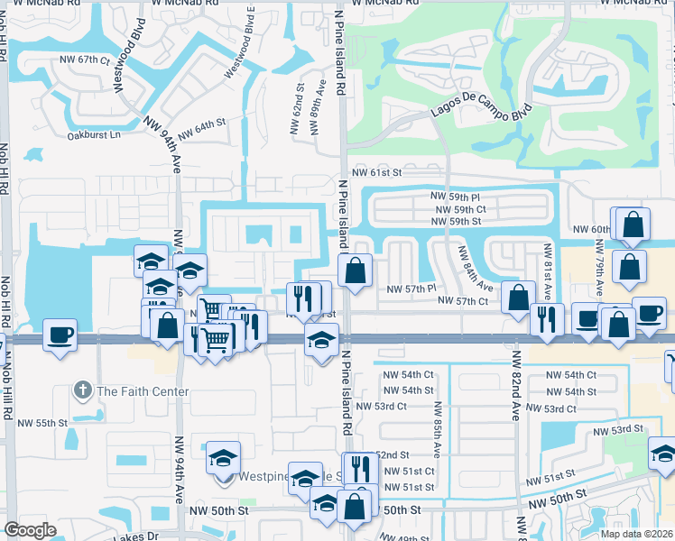 map of restaurants, bars, coffee shops, grocery stores, and more near 8853 North Isles Circle in Tamarac