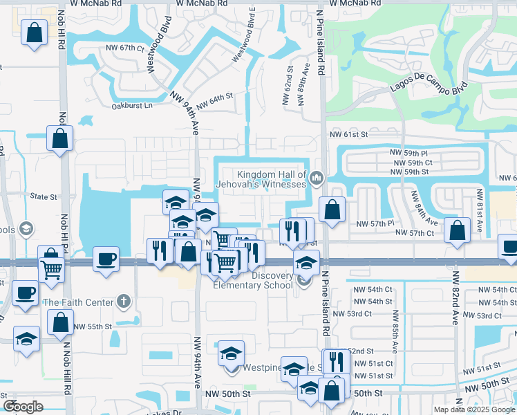 map of restaurants, bars, coffee shops, grocery stores, and more near 5851 Whitehall Way in Tamarac