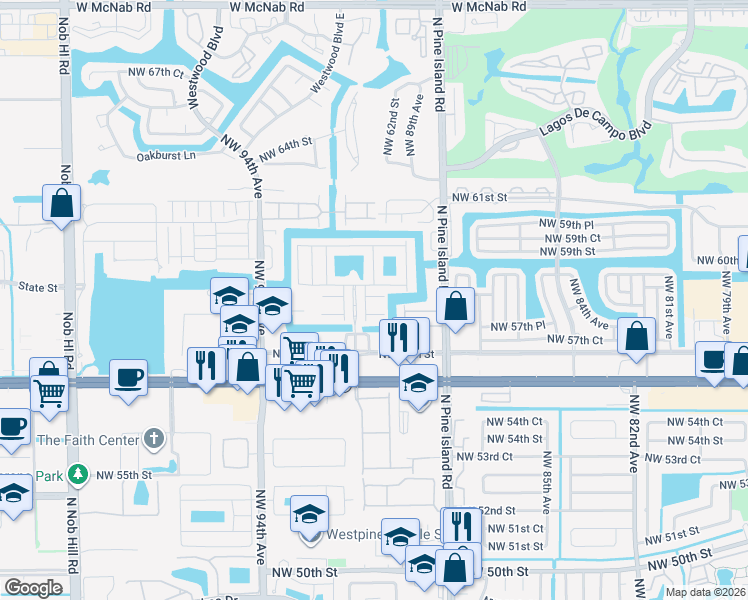 map of restaurants, bars, coffee shops, grocery stores, and more near 5900 Royal Way in Tamarac