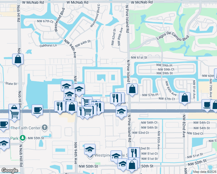map of restaurants, bars, coffee shops, grocery stores, and more near 5900 Royal Way in Tamarac
