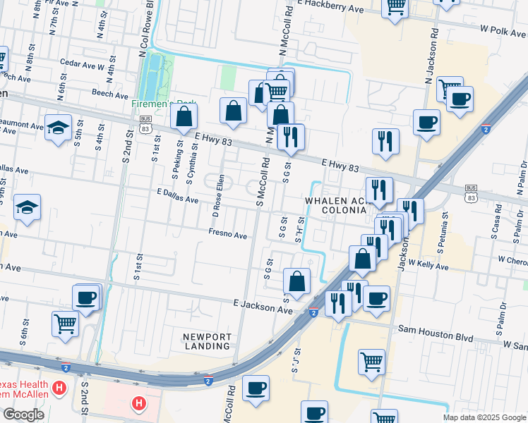 map of restaurants, bars, coffee shops, grocery stores, and more near 700 East Dallas Avenue in McAllen