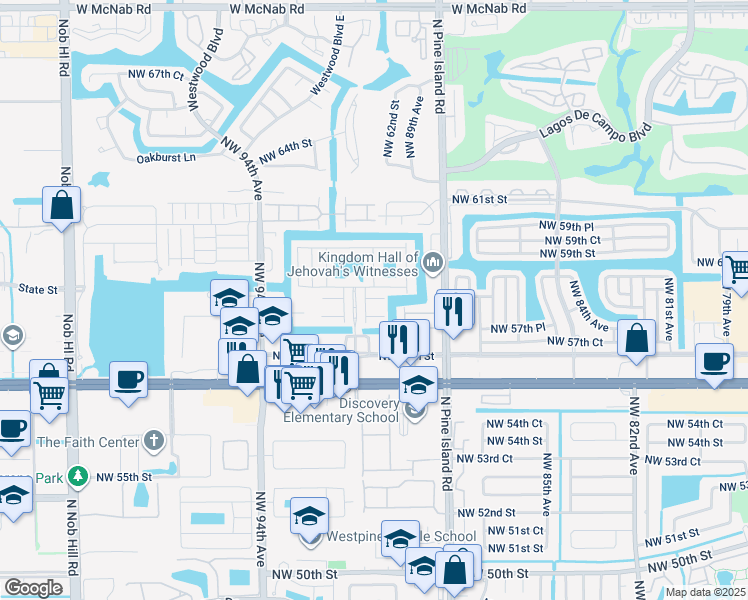 map of restaurants, bars, coffee shops, grocery stores, and more near 5900 Royal Way in Tamarac
