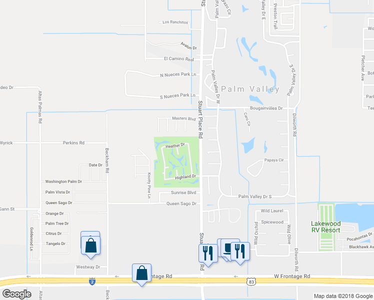 map of restaurants, bars, coffee shops, grocery stores, and more near 300 Heather Drive in Harlingen