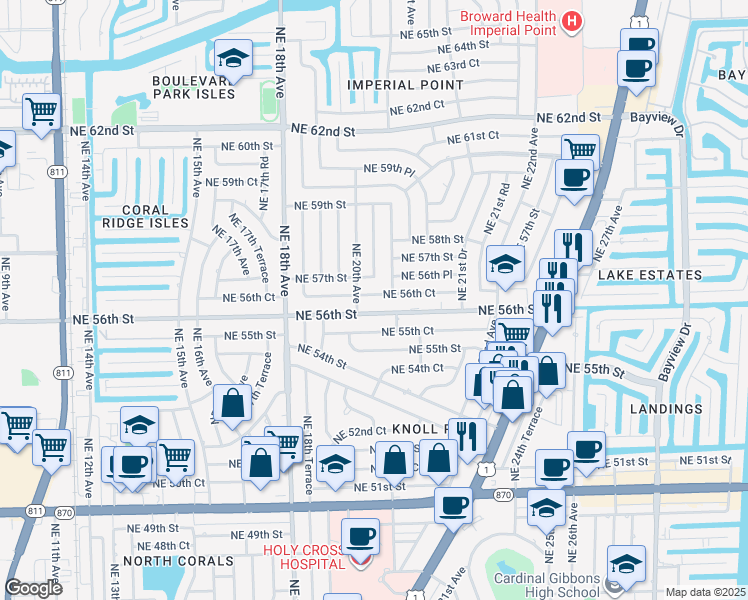 map of restaurants, bars, coffee shops, grocery stores, and more near 5650 Northeast 20th Avenue in Fort Lauderdale