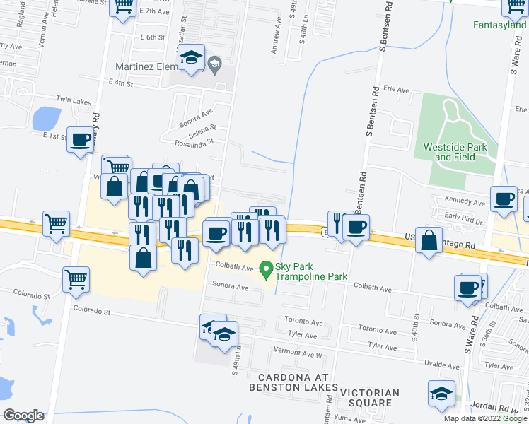 map of restaurants, bars, coffee shops, grocery stores, and more near 4900 West Expressway 83 in McAllen