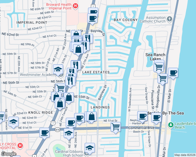 map of restaurants, bars, coffee shops, grocery stores, and more near in Fort Lauderdale
