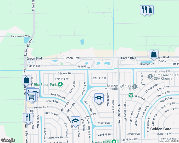 map of restaurants, bars, coffee shops, grocery stores, and more near 5063 17th Avenue Southwest in Naples