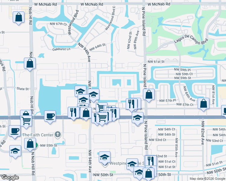 map of restaurants, bars, coffee shops, grocery stores, and more near 5851 Whitehall Way in Tamarac