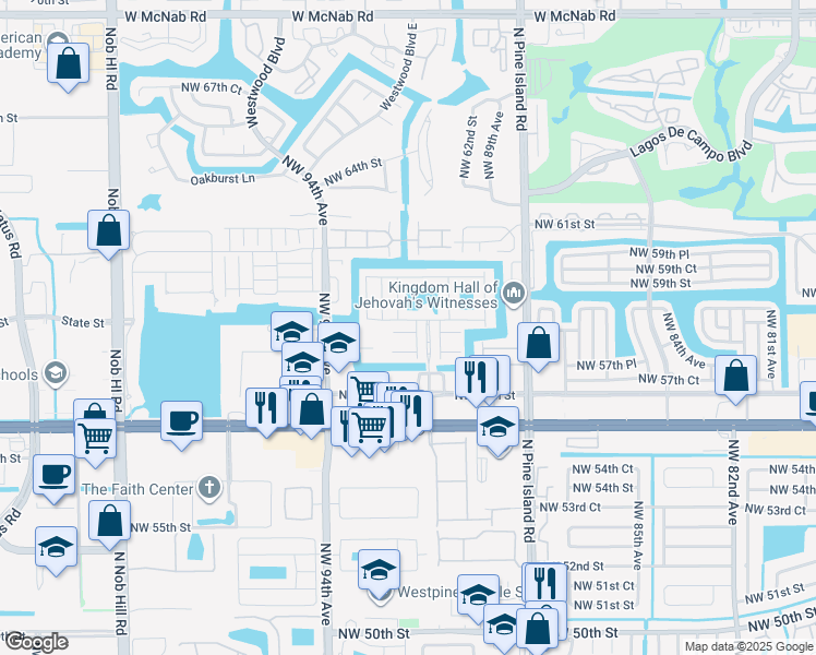 map of restaurants, bars, coffee shops, grocery stores, and more near 5851 Whitehall Way in Tamarac